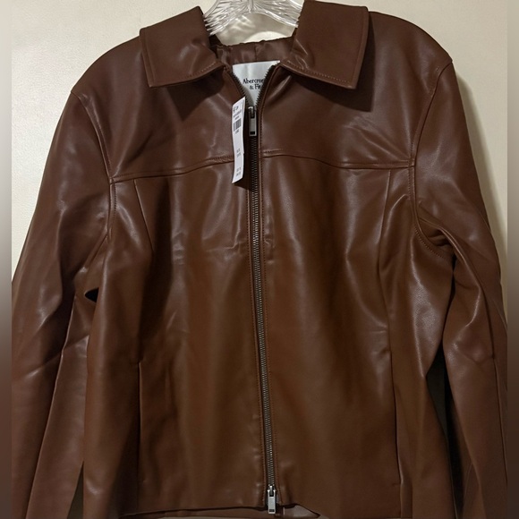 Abercrombie & Fitch brown vegan Leather Jacket XL - Picture 1 of 4